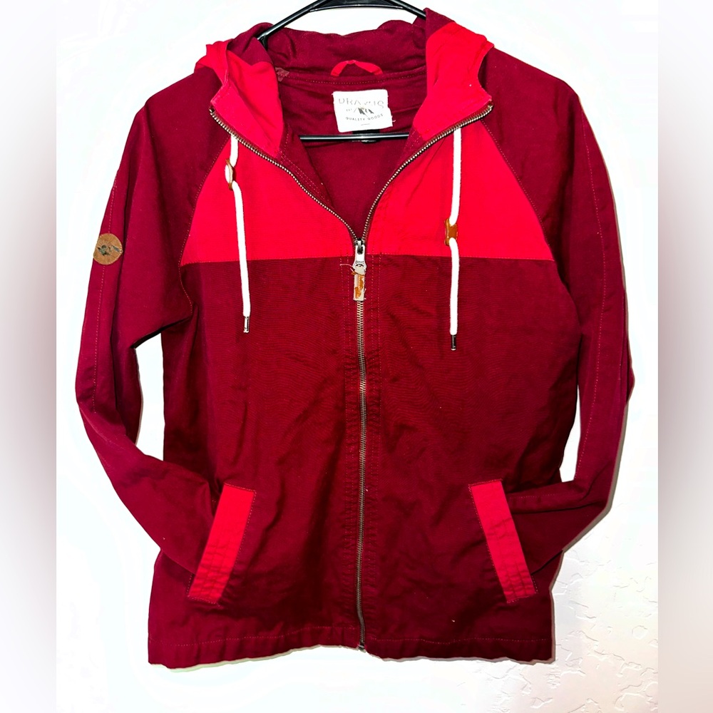 Dravus Red Two-Tone Full Zip Hooded Long Sleeve Skater Jacket